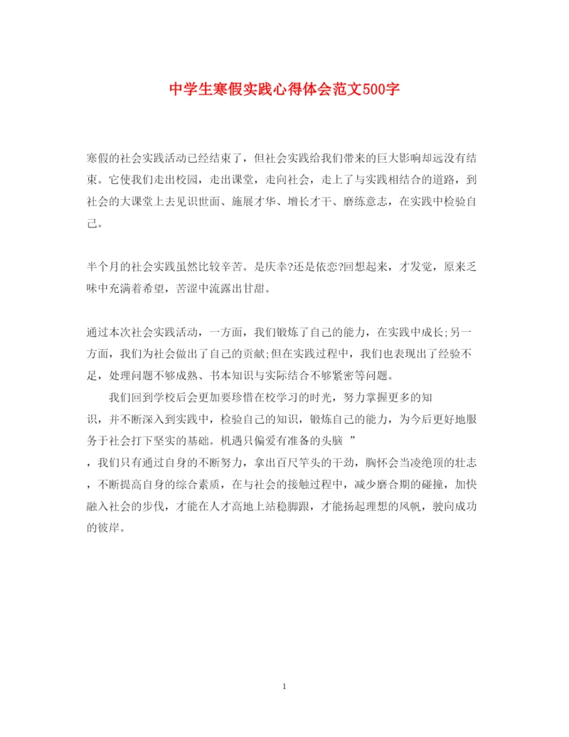 精编中学生寒假实践心得体会范文500字.docx