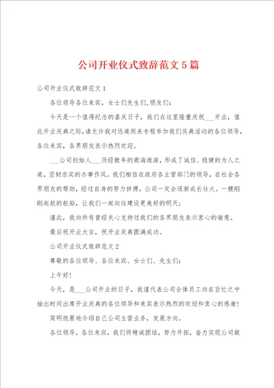 公司开业仪式致辞范文5篇