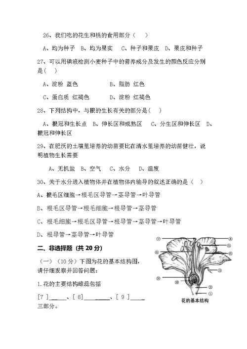 七年级生物试题带答案(共7页)