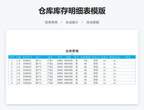 仓库库存明细表模版