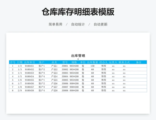 仓库库存明细表模版