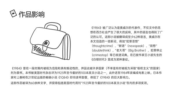 黑色手绘风读书分享1984PPT课件