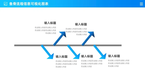 商务蓝色渐变通用鱼骨图信息可视化图表PPT
