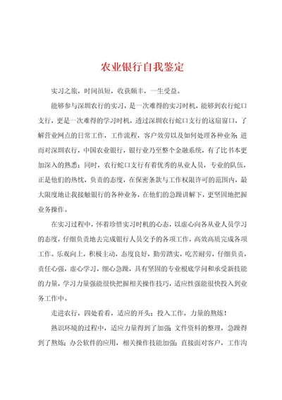 农业银行自我鉴定