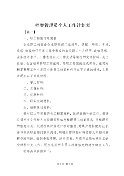 档案管理员个人工作计划表.docx