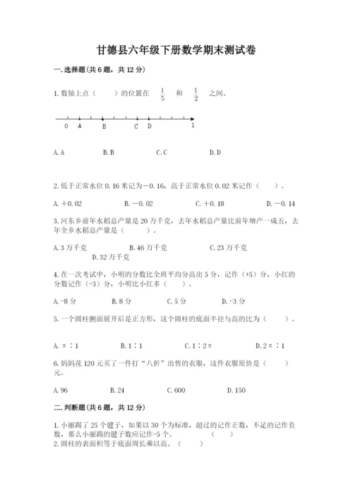 甘德县六年级下册数学期末测试卷（考试直接用）.docx