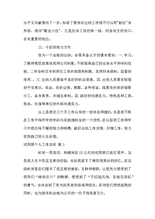 好用的试用期个人工作总结四篇