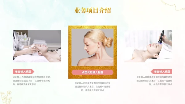 小清新风鎏金线条花卉美容医美行业招商项目汇报医美商业计划书