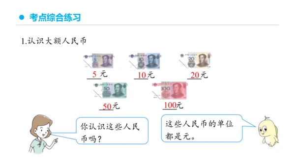 专题五：认识人民币复习课件(共24张PPT)一年级数学下学期期末核心考点集训（人教版）