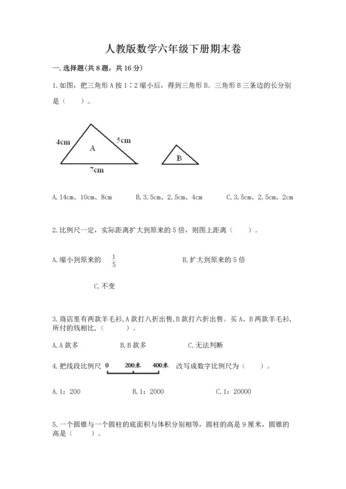 人教版数学六年级下册期末卷带答案（最新）.docx