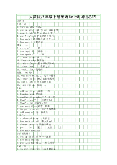 人教版八年级上册英语Unit8词组总结.docx