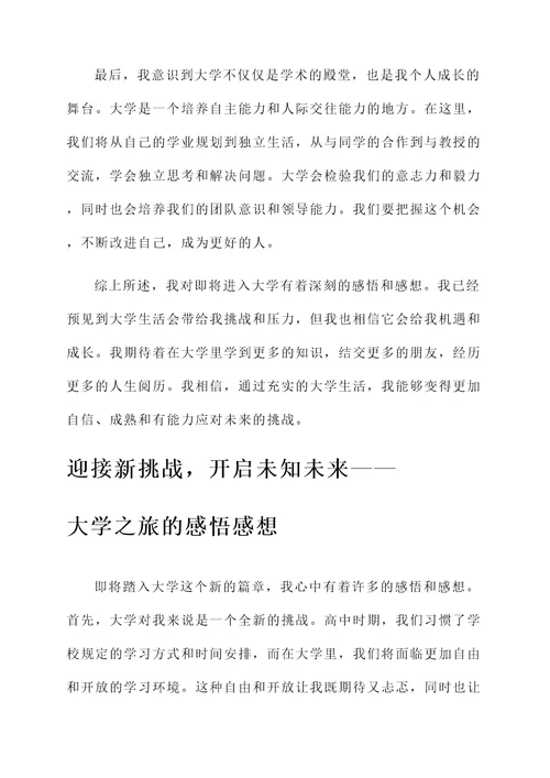 即将进入大学的感悟感想