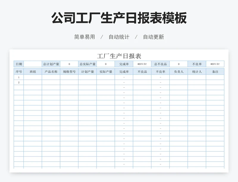 公司工厂生产日报表模板