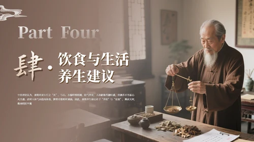 咖色古风中医理疗暑期养生座谈会通用PPT模板