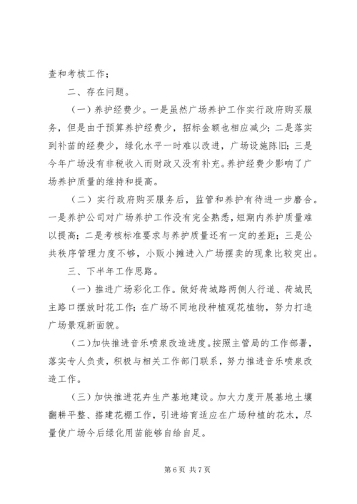 市城市广场管理处XX年上半年工作总结及下半年工作计划.docx