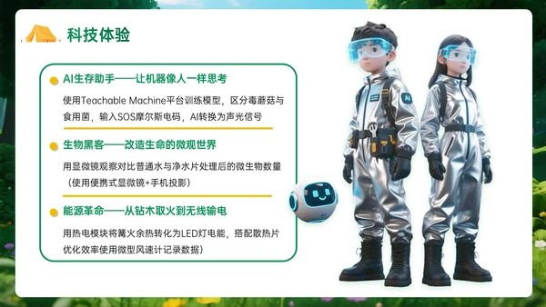 绿黄色3D立体暑假欢乐夏令营PPT模板