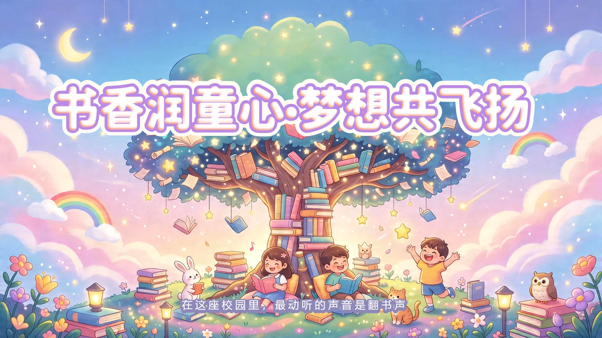 彩色卡通风梦幻学校读书节活动封面页