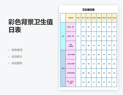 彩色背景卫生值日表 