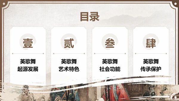 棕色中国风舞动非遗：英歌舞中的文化传承PPT模板