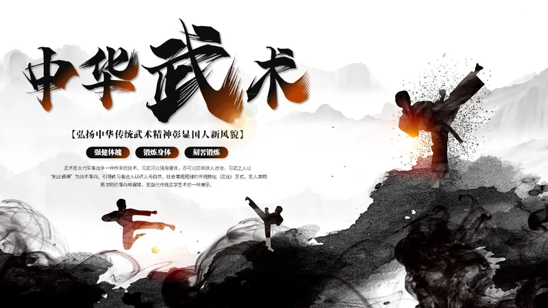 简约黑白泼墨中国风中国武术文化培训ppt模板中国传统文化