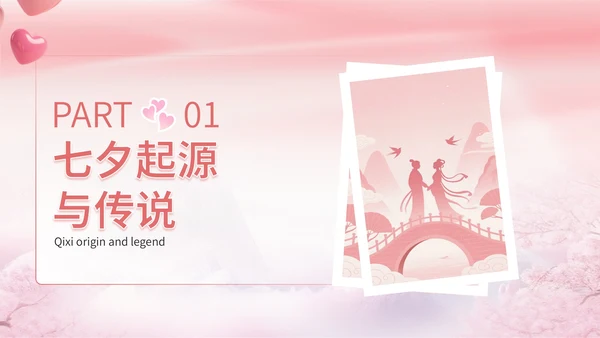 粉色浪漫插画风七夕文化宣传PPT模板