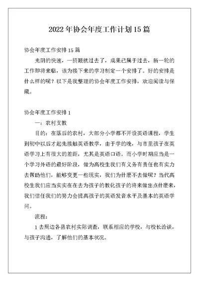 2022年协会年度工作计划15篇