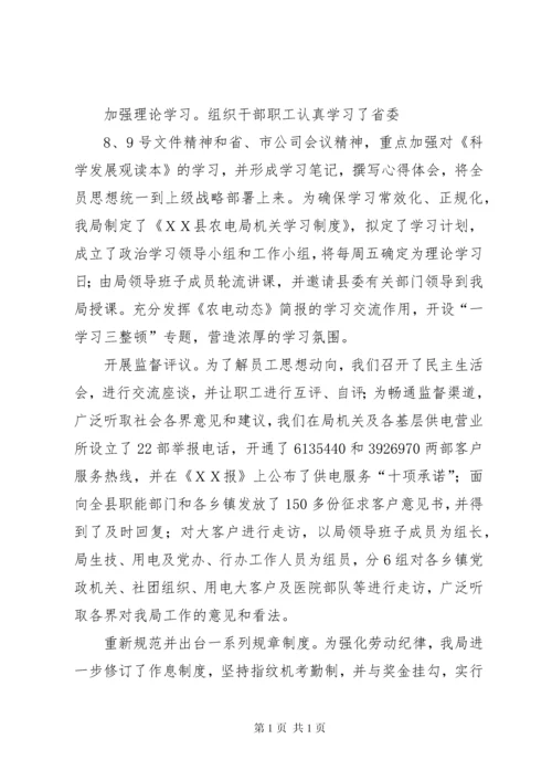 县农电局“一学三整顿”自查自纠情况汇报.docx