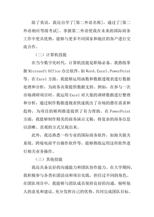 国际商务专业求职自荐信