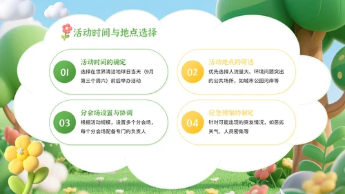 黄绿色卡通风世界清洁地球日环保宣传活动PPT模板