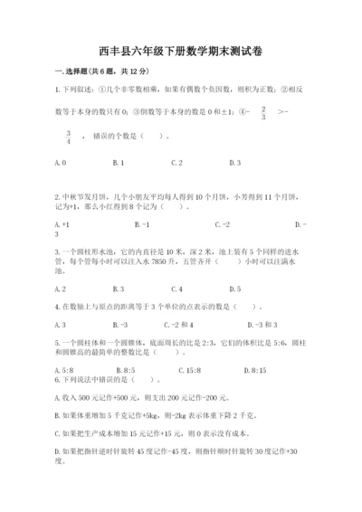 西丰县六年级下册数学期末测试卷（b卷）.docx
