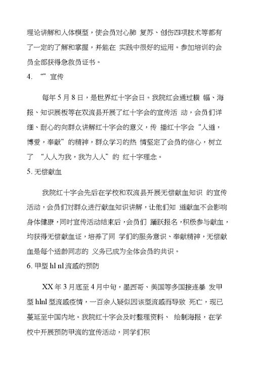XX年红十字会工作总结