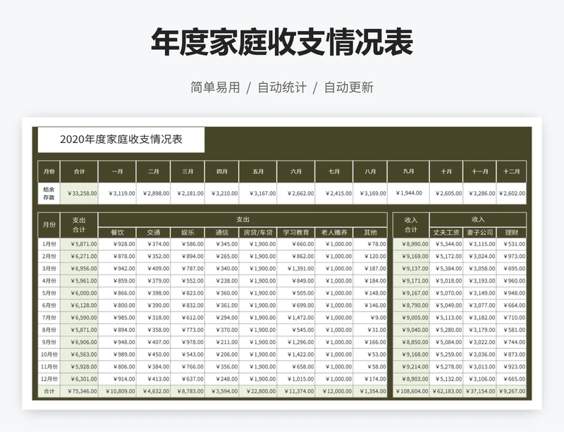 年度家庭收支情况表