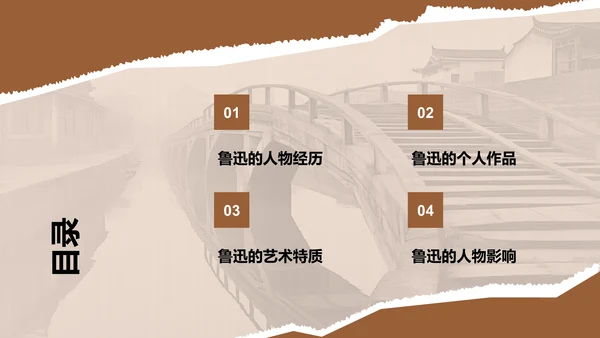 橙色复古风鲁迅-现代文学的奠基人之一PPT模板
