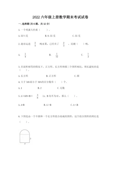 2022六年级上册数学期末考试试卷含答案【达标题】.docx