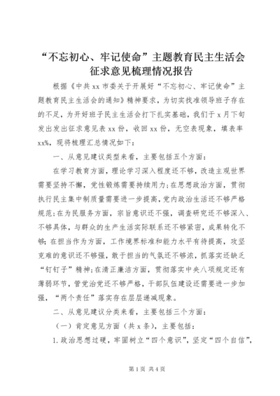 “不忘初心、牢记使命”主题教育民主生活会征求意见梳理情况报告.docx