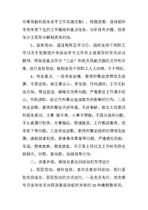 20XX年某局“治庸、治懒、治散”活动自查报告