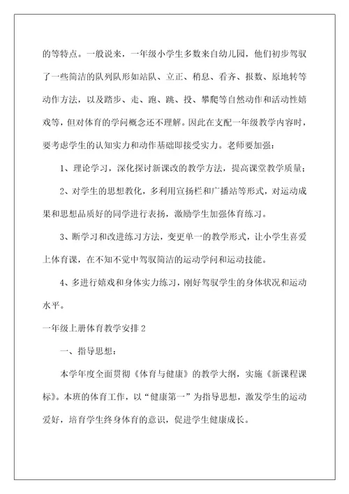 2022一年级上册体育教学计划2