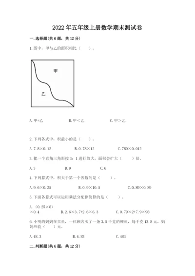 2022年五年级上册数学期末测试卷（易错题）.docx