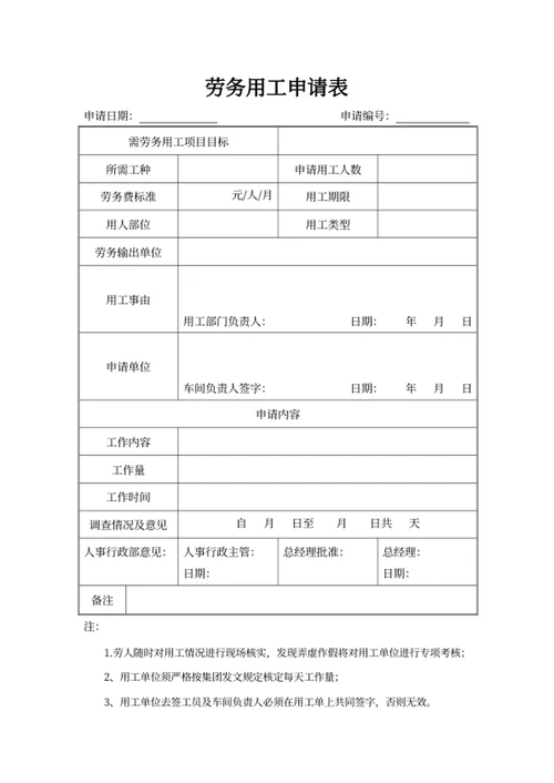 劳务用工申请表