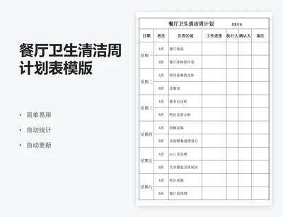 餐厅卫生清洁周计划表模版