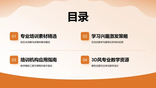 橙色3D风专业培训素材集PPT
