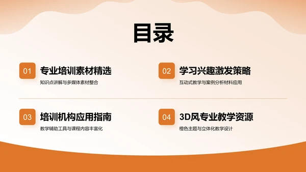 橙色3D风专业培训素材集PPT