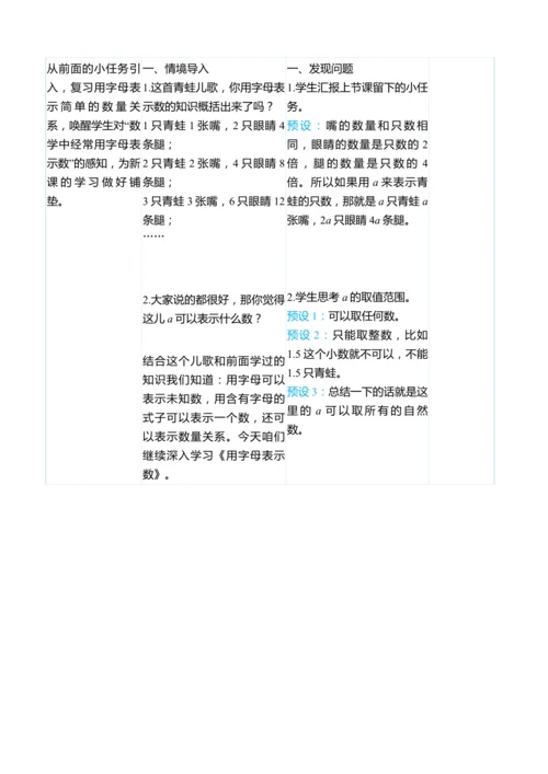 （大单元整体教学）5.2用字母表示运算律和计算公式（表格式）教学设计 人教版 五年级上册数学