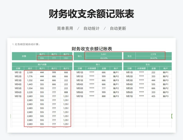 财务收支余额记账表