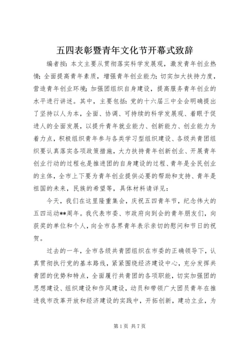 五四表彰暨青年文化节开幕式致辞.docx