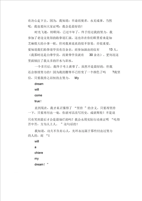 高中生优秀作文精选：成为武林高手,我的梦想