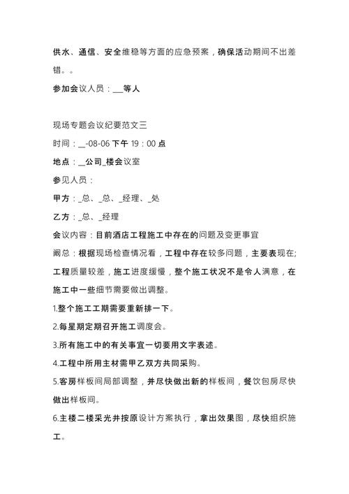 现场专题会议纪要