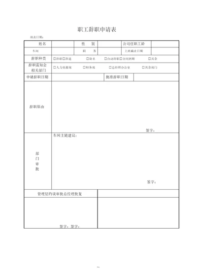 员工离职申请表格式