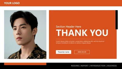 致谢页-橙色简约杂志风英语自我介绍简历PPT单页