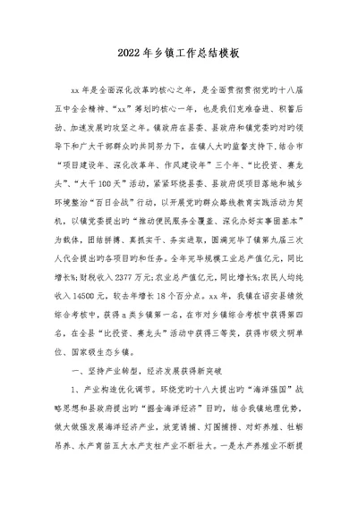 2022年乡镇工作总结模板